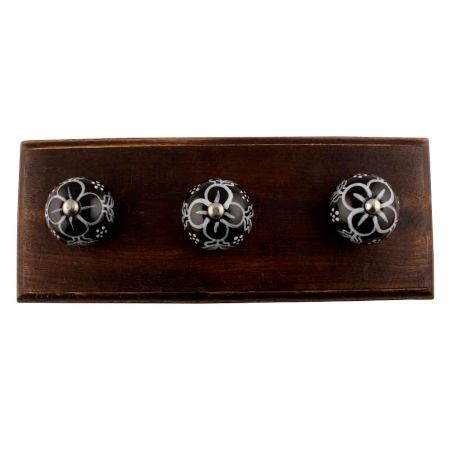 Black Ceramic Floral Wooden Hook